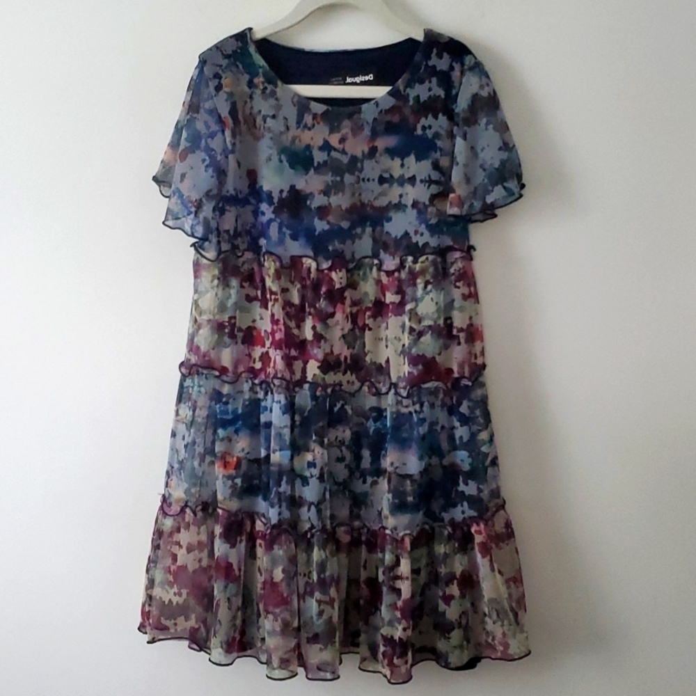 Desigual Ruffle Tiered Multi-colored Dress 9/10